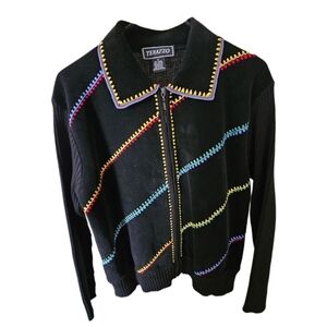 Terazzo vintage 80s zip up cardigan jacket. Medium